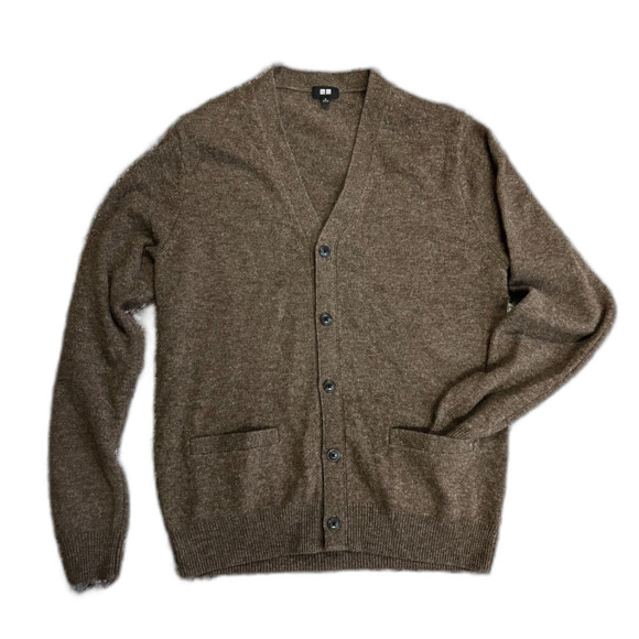 Uniqlo NWOT Heathered Brown Pure Wool V-Neck Button-Up Cardigan Sweater Size M - Picture 2 of 13